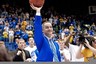 Mar 6, 2012; Sioux Falls, SD, USA; South Dakota State Jackrabbits head coach Scott Nagy holds up the game ball presented to him for defeating the Western Illinois Leathernecks in the finals of the 2012 Summit League Tournament at Sioux Falls Arena. Jackrabbits won in overtime 52-50. Mandatory Credit: Greg Smith-US PRESSWIRE