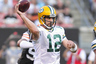 CLEVELAND, OH - AUGUST 13: Starting quarterback Aaron Rodgers #12 of the Green Bay Packers passes during the first quarter against the Cleveland Browns at Cleveland Browns Stadium on August 13, 2025 in Cleveland, Ohio. (Photo by Jason Miller/Getty Images)
